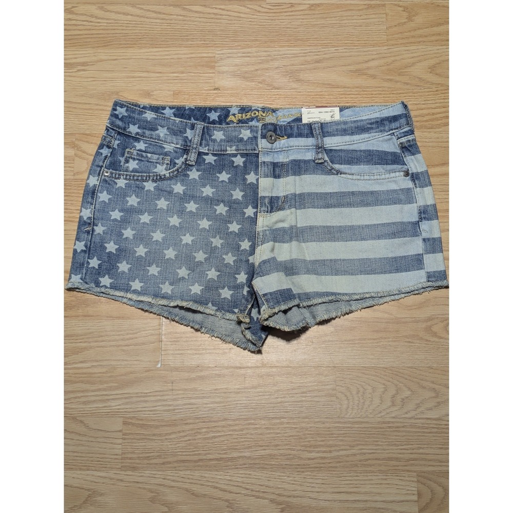 Arizona Womens American Flag Stars Stripes Denim Shortie Shorts Blue Size 9